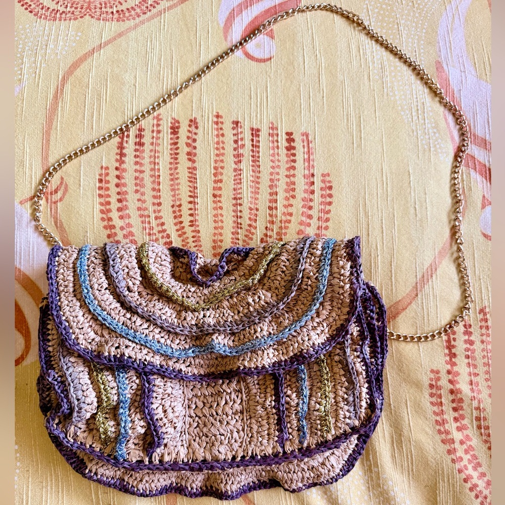 Maeve by Anthropologie Woven Crossbody Bag with Silver and Gold accents.